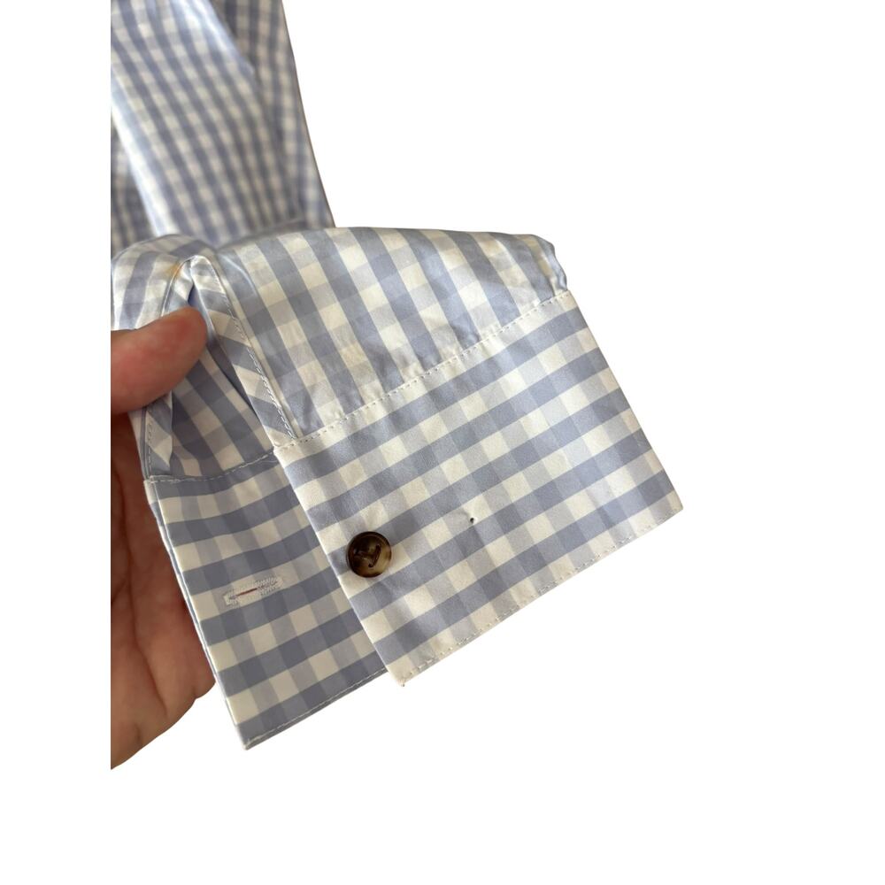Lafayette 148 New York Poplin Button Up Shirt Blue Gingham Check Size XS FLAW - Picture 15 of 15